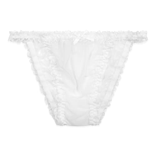 Satini Durchsichtiges Gerüschte Spitze Sissy Tanga Boy-Shorts Slips Bikini Höschen Unterwäsche (Weiß, M) von Satini