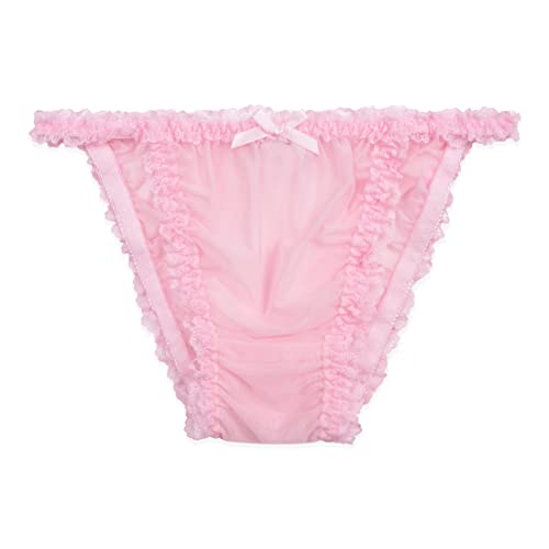 Satini Durchsichtiges Gerüschte Spitze Sissy Tanga Boy-Shorts Slips Bikini Höschen Unterwäsche (Zartrosa, M) von Satini