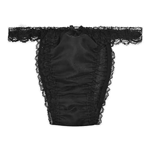 Satini Durchsichtiges Gerüschte Spitze Sissy Tanga Boy-Shorts Slips Höschen Unterwäsche (Schwarz, S) von Satini