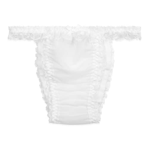 Satini Durchsichtiges Gerüschte Spitze Sissy Tanga Boy-Shorts Slips Höschen Unterwäsche (Weiß, S) von Satini