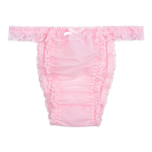 Satini Durchsichtiges Gerüschte Spitze Sissy Tanga Boy-Shorts Slips Höschen Unterwäsche (Zartrosa, XL) von Satini