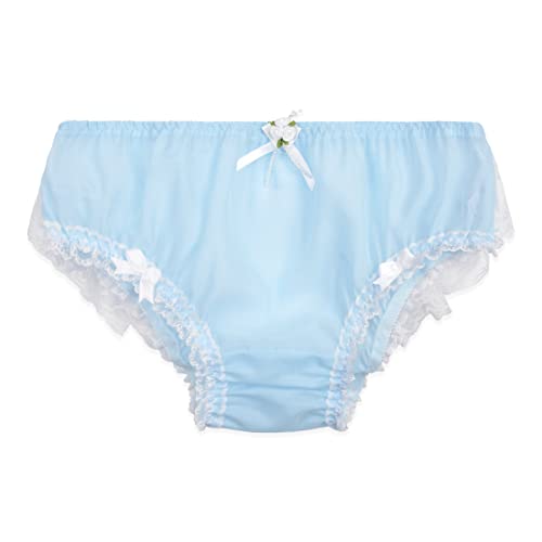 Satini Durchsichtiges Gerüschte Spitze Sissy weich Boy-Shorts Slips Höschen Unterwäsche (Baby blau - Weiß, L) von Satini