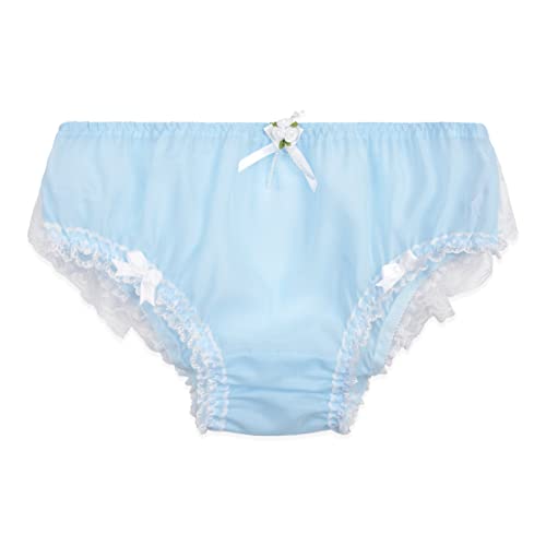 Satini Durchsichtiges Gerüschte Spitze Sissy weich Boy-Shorts Slips Höschen Unterwäsche (Baby blau - Weiß, M) von Satini