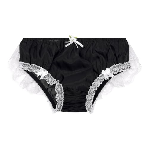 Satini Durchsichtiges Gerüschte Spitze Sissy weich Boy-Shorts Slips Höschen Unterwäsche (Schwarz - Weiß, XL) von Satini