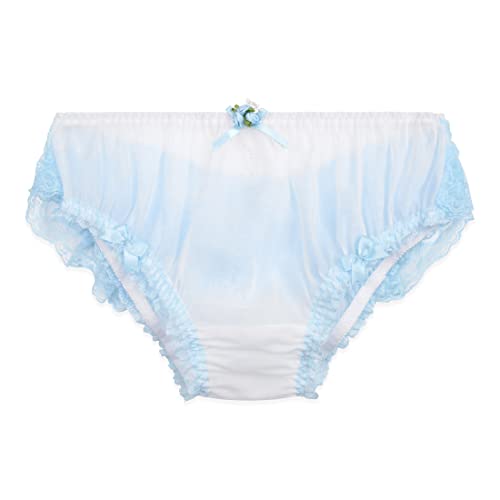 Satini Durchsichtiges Gerüschte Spitze Sissy weich Boy-Shorts Slips Höschen Unterwäsche (Weiß - Baby blau, L) von Satini