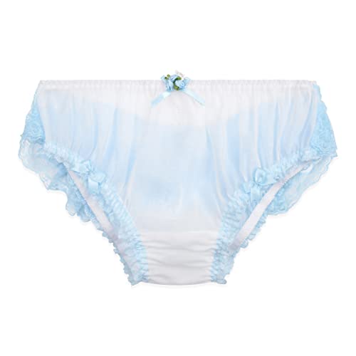 Satini Durchsichtiges Gerüschte Spitze Sissy weich Boy-Shorts Slips Höschen Unterwäsche (Weiß - Baby blau, M) von Satini