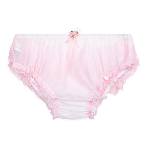 Satini Durchsichtiges Gerüschte Spitze Sissy weich Boy-Shorts Slips Höschen Unterwäsche (Weiß - Zartrosa, XL) von Satini