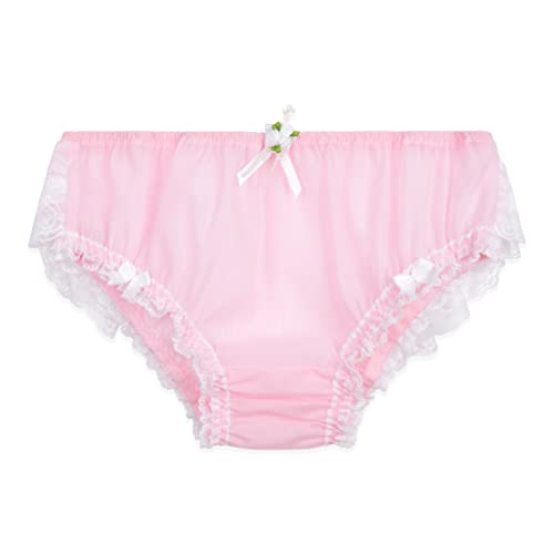 Satini Durchsichtiges Gerüschte Spitze Sissy weich Boy-Shorts Slips Höschen Unterwäsche (Zartrosa - Weiß, XL) von Satini