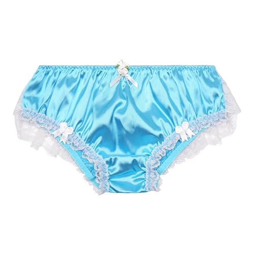 Satini Rüschen Sissy weich Spitze Boy-Shorts Slips Satin Höschen (Türkis - Weiß, L) von Satini