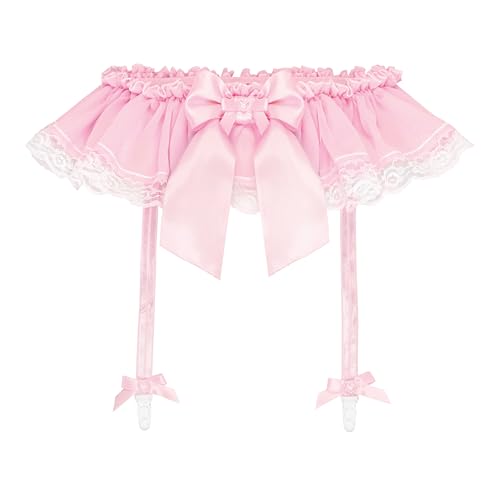Satini Rüschen Spitze Sissy Chiffon Durchsichtiges Strumpfband Strumpfgürtel Dessous Boy-Shorts (Zartrosa, S) von Satini