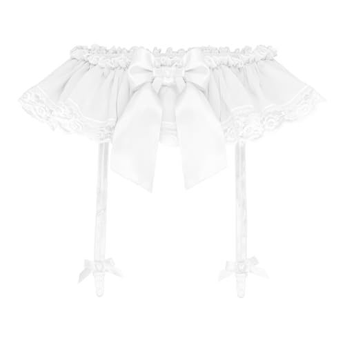 Satini Rüschen Spitze Sissy Chiffon Durchsichtiges Strumpfband der Straps Gürtel Dessous Boy-Shorts (Weiß, M) von Satini