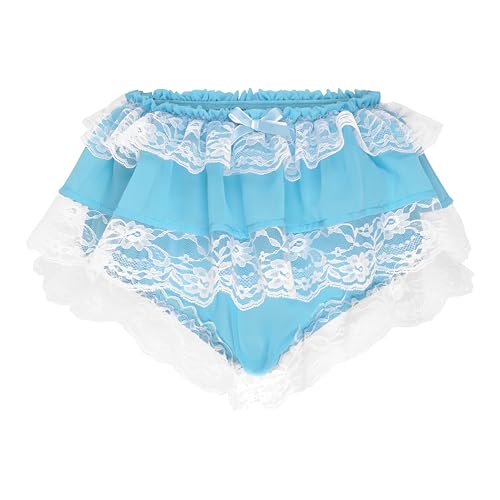 Satini Rüschen Spitze Sissy Gerafft French Knickers Slips Dessous Chiffon Durchsichtiges Unterwäsche Höschen (Türkis, S) von Satini