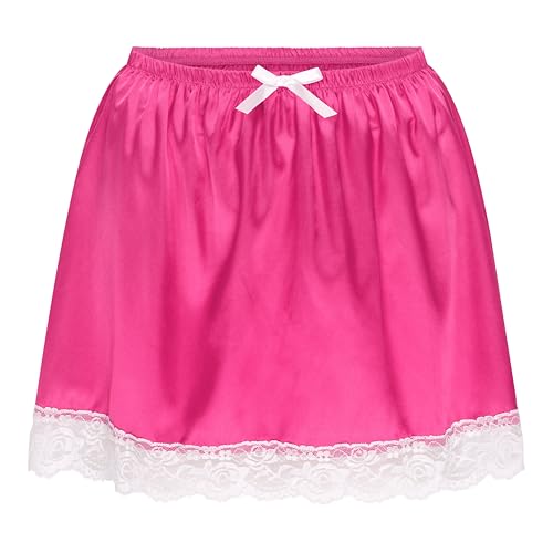 Satini Rüschen Spitze Sissy Gerafft Seidig Satin Unterkleid Petticoat Dolly-Rock (Leuchtendes Pink, L) von Satini