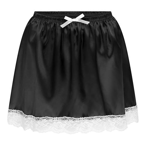 Satini Rüschen Spitze Sissy Gerafft Seidig Satin Unterkleid Petticoat Dolly-Rock (Schwarz, XL) von Satini