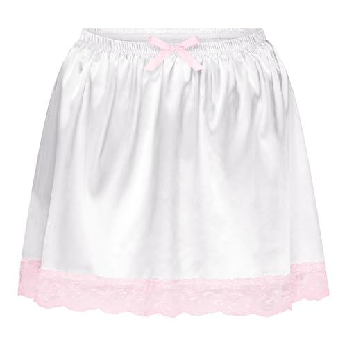 Satini Rüschen Spitze Sissy Gerafft Seidig Satin Unterkleid Petticoat Dolly-Rock (Weiß, XL) von Satini