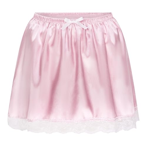 Satini Rüschen Spitze Sissy Gerafft Seidig Satin Unterkleid Petticoat Dolly-Rock (Zartrosa, XXL) von Satini