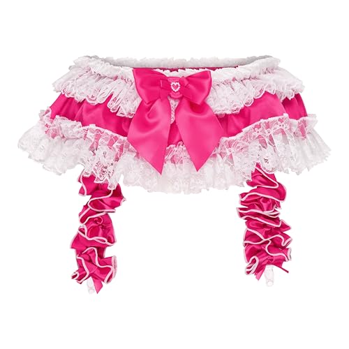 Satini Rüschen Spitze Sissy Seidig Satin Strumpfband Strumpfgürtel Dessous Boy-Shorts (Leuchtendes Pink, L) von Satini