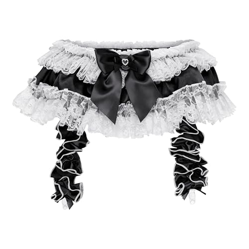 Satini Rüschen Spitze Sissy Seidig Satin Strumpfband Strumpfgürtel Dessous Boy-Shorts (Schwarz, L) von Satini