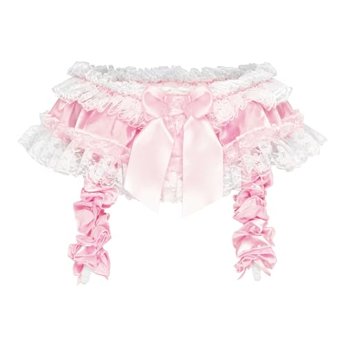 Satini Rüschen Spitze Sissy Seidig Satin Strumpfband Strumpfgürtel Dessous Boy-Shorts (Zartrosa, M) von Satini