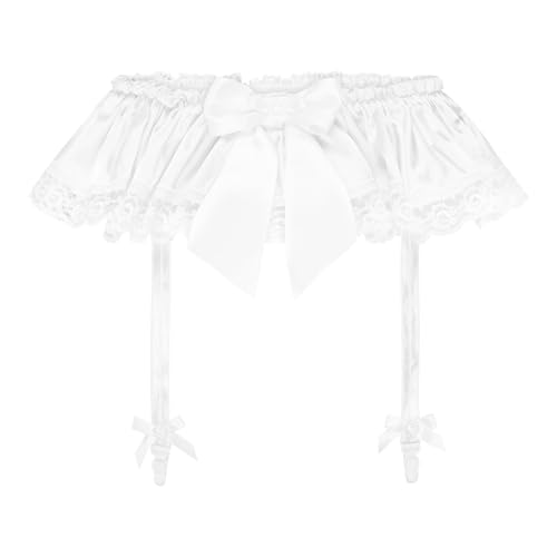 Satini Rüschen Spitze Sissy Seidig Satin Strumpfband der Straps Gürtel Dessous Boy-Shorts (Weiß, S) von Satini