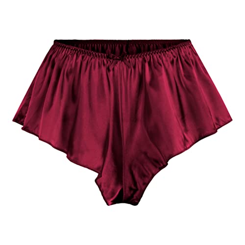 Satini Satin Geriffelte French Knickers Rock Shorts Höschen Unterwäsche (Weinrot, L) von Satini