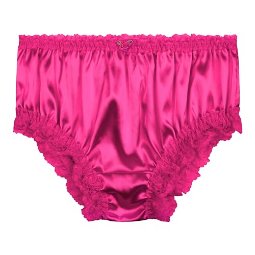 Satini Satin Gerüschte Spitze Sissy French Knickers Slips Höschen Unterwäsche (Leuchtendes Pink, XL) von Satini