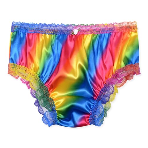 Satini Satin Gerüschte Spitze Sissy French Knickers Slips Höschen Unterwäsche (Regenbogen, L) von Satini