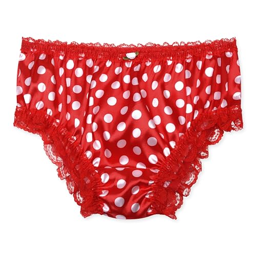 Satini Satin Gerüschte Spitze Sissy French Knickers Slips Höschen Unterwäsche (Rot - Tupfen, XL) von Satini