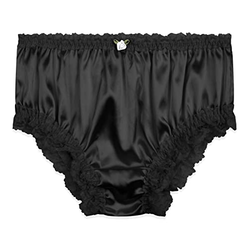 Satini Satin Gerüschte Spitze Sissy French Knickers Slips Höschen Unterwäsche (Schwarz, L) von Satini