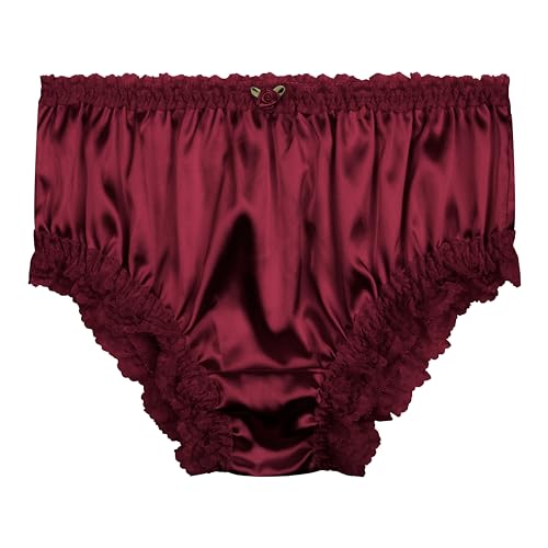 Satini Satin Gerüschte Spitze Sissy French Knickers Slips Höschen Unterwäsche (Weinrot, L) von Satini