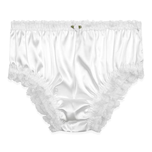 Satini Satin Gerüschte Spitze Sissy French Knickers Slips Höschen Unterwäsche (Weiß, L) von Satini