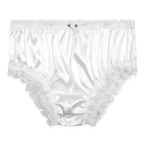 Satini Satin Gerüschte Spitze Sissy French Knickers Slips Höschen Unterwäsche (Weiß, XL) von Satini