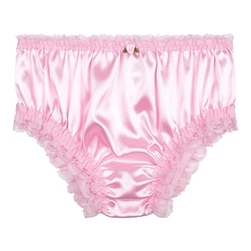 Satini Satin Gerüschte Spitze Sissy French Knickers Slips Höschen Unterwäsche (Zartrosa, M) von Satini