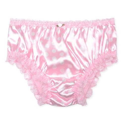 Satini Satin Gerüschte Spitze Sissy French Knickers Slips Höschen Unterwäsche (Zartrosa - Tupfen, L) von Satini