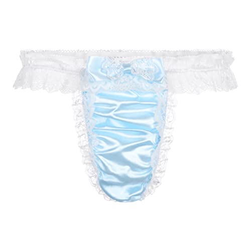 Satini Satin Gerüschte Spitze Sissy Tanga Tanga Boy-Shorts Slips Höschen Unterwäsche (Baby blau - Weiß, L) von Satini