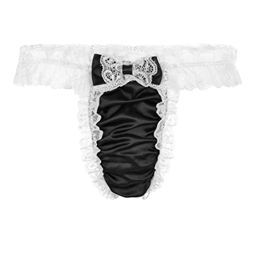 Satini Satin Gerüschte Spitze Sissy Tanga Tanga Boy-Shorts Slips Höschen Unterwäsche (Schwarz - Weiß, M) von Satini