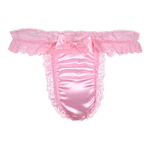 Satini Satin Gerüschte Spitze Sissy Tanga Tanga Boy-Shorts Slips Höschen Unterwäsche (Zartrosa - Zartrosa, M) von Satini