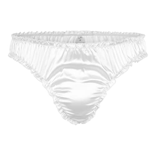 Satini Satin Rüsche Sissy Tanga Tanga Boy-Shorts Slips Höschen Unterwäsche (Weiß, M) von Satini