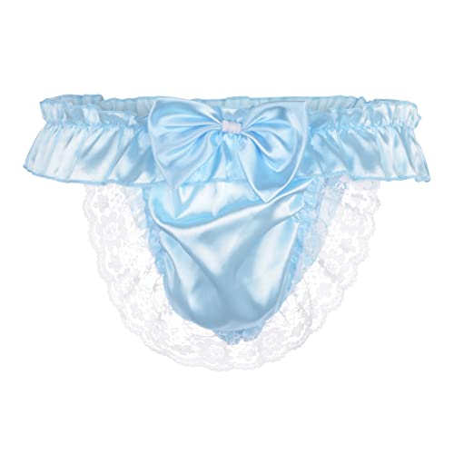 Satini Satin Rüsche die Schleife Tanga Sissy Boy-Shorts Slips Höschen Unterwäsche (Baby blau, M) von Satini