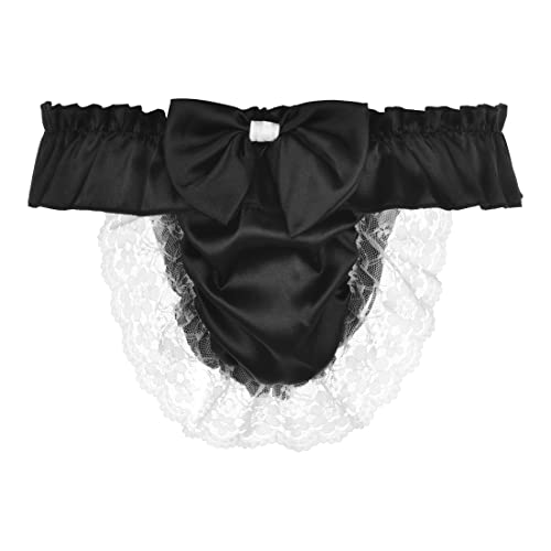 Satini Satin Rüsche die Schleife Tanga Sissy Boy-Shorts Slips Höschen Unterwäsche (Schwarz, L) von Satini