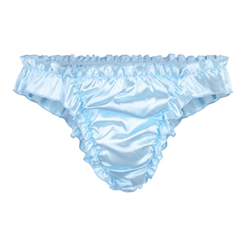 Satini Satin Rüsche tiefangesetzte Passform Sissy Tanga Tanga Boy-Shorts Slips Höschen Unterwäsche (Baby blau, XL) von Satini