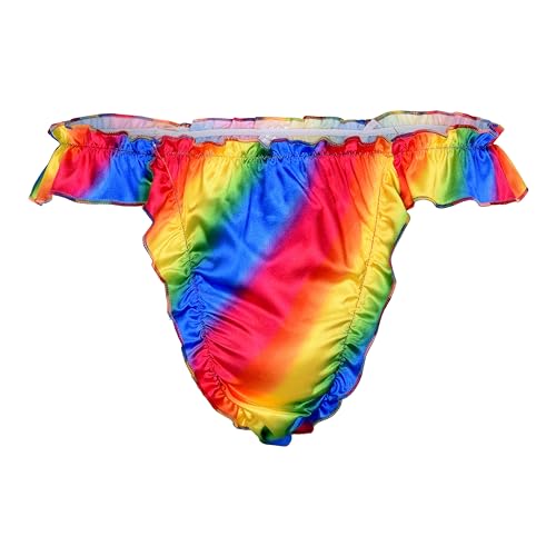 Satini Satin Rüsche tiefangesetzte Passform Sissy Tanga Tanga Boy-Shorts Slips Höschen Unterwäsche (Regenbogen, S) von Satini