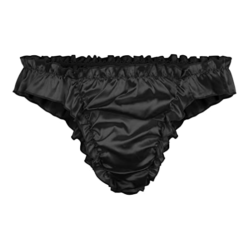 Satini Satin Rüsche tiefangesetzte Passform Sissy Tanga Tanga Boy-Shorts Slips Höschen Unterwäsche (Schwarz, L) von Satini