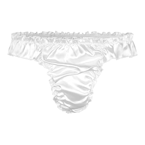 Satini Satin Rüsche tiefangesetzte Passform Sissy Tanga Tanga Boy-Shorts Slips Höschen Unterwäsche (Weiß, S) von Satini