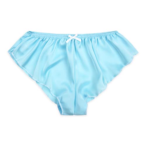 Satini Satin tiefangesetzte Passform Leibhöhe Geriffelte French Knickers Sissy Slips Höschen Unterwäsche (Baby blau - Weiß, M) von Satini