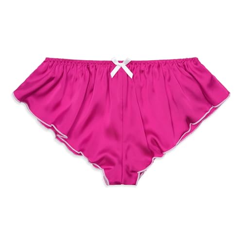 Satini Satin tiefangesetzte Passform Leibhöhe Geriffelte French Knickers Sissy Slips Höschen Unterwäsche (Leuchtendes Rosa - Weiß, XXL) von Satini