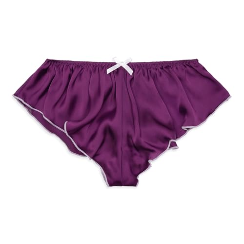 Satini Satin tiefangesetzte Passform Leibhöhe Geriffelte French Knickers Sissy Slips Höschen Unterwäsche (Lila - Weiß, L) von Satini