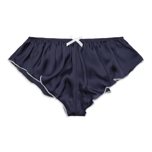 Satini Satin tiefangesetzte Passform Leibhöhe Geriffelte French Knickers Sissy Slips Höschen Unterwäsche (Nachtblau - Weiß, M) von Satini