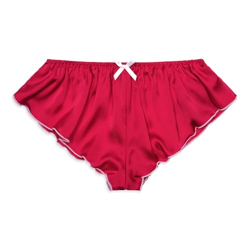 Satini Satin tiefangesetzte Passform Leibhöhe Geriffelte French Knickers Sissy Slips Höschen Unterwäsche (Rot - Weiß, S) von Satini