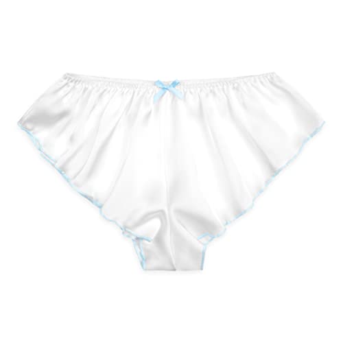 Satini Satin tiefangesetzte Passform Leibhöhe Geriffelte French Knickers Sissy Slips Höschen Unterwäsche (Weiß - Baby blau, XL) von Satini